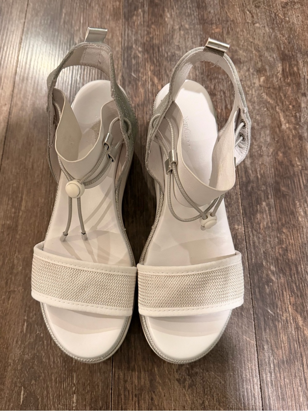 Nero Giardini Cream Elastic Strap Platform Sandals